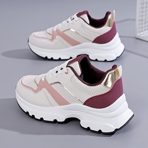 Women'S Spring Outdoor Running Shoes, All-Season Breathable Sneakers, Fashionable Thick Sole Comfort Sports Shoes with Motion-Control Support, Fabric Upper & Inner, TPU Sole, Man-Made Materials - Image 2