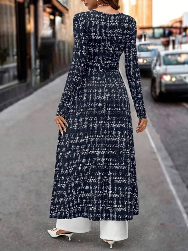 Women'S Elegant Blue and White Checkered Jumpsuit - Long Sleeve, Wide-Leg, Button-Up with Belt, Perfect for Spring/Summer/Fall, Casual to Formal Wear, Casual Attire|Checkered Pattern| Texture - Image 2