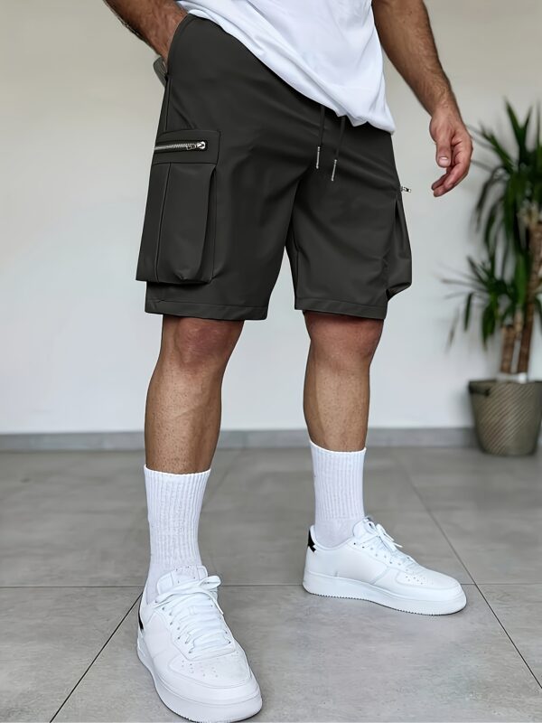3pcs Men'S Summer Cargo Shorts Set, Loose Straight-Leg Multi-Color with Multiple Pockets, Zippered Pockets Elastic Waist Outdoor Casual Sports Shorts - Image 6