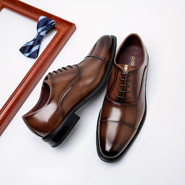 JASONSTAR Men'S Genuine Leather Dress Shoes - Business Casual, Lace-Up, Round Toe, Three-Prong, Height-Increasing, All-Season, Solid Color, Rubber Sole, Microfiber Insole, England Style - Image 11