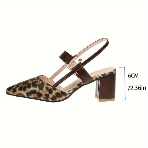 Women's Leopard Print Pointed-Toe High Heel Slip-On Shoes - Chunky Block Heel, Synthetic Cover Upper & PU Sole, Comfortable Pull-On Design for Autumn Fashion, Leopard Print Heels, Comfortable Fashion Footwear - Image 8