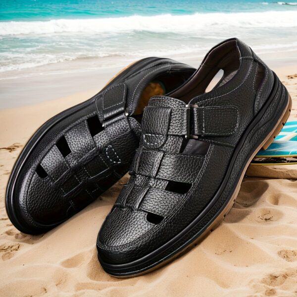 2025 Summer Trendy Men's Breathable Sandals - Genuine Leather Upper with Comfortable and Durable Design, Lightweight Beach Shoes Featuring Quick-Dry Technology, Available in 2 Colors, Perfect for Travel and Outdoor Activities, Ideal Gift for 7 Occasions, Suitable for Business Casual Wear, Full Size Range - Image 5