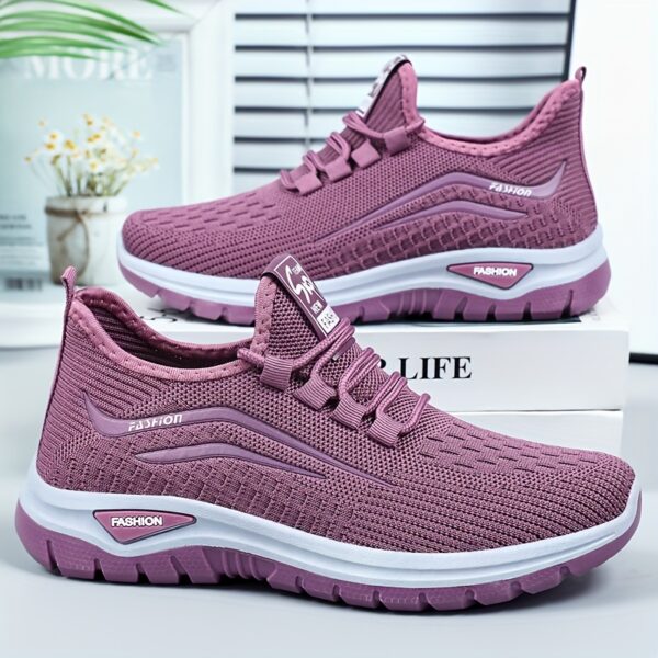 Women's casual sneakers, breathable knit upper, solid color design, versatile and simple style, suitable for running, fitness, hiking, all-season wear - Image 8