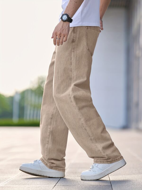 Men'S Casual Straight Leg Jeans, Loose Fit Denim Pants, 87% Cotton 7% Polyester 6% Viscose, All-Season Solid Color Washed Fabric, 290gsm Heavyweight - Gengyuanxuan #TB9005 - Image 6