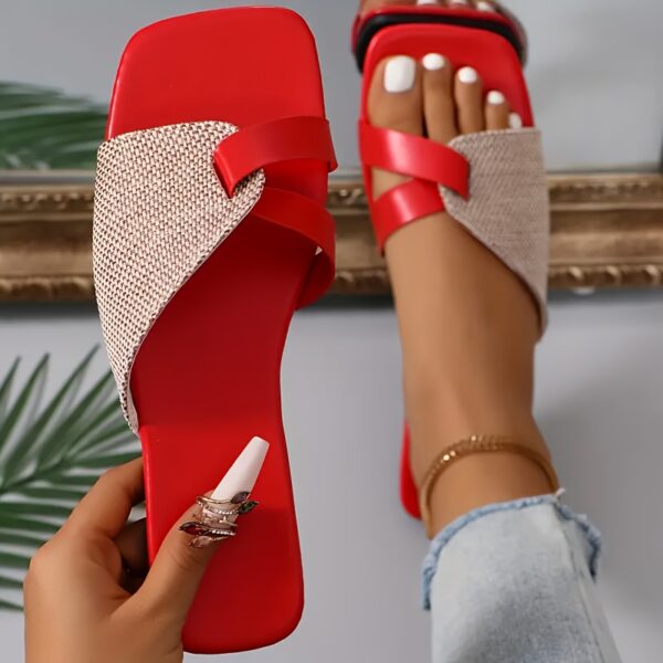 Women's Fashion Slippers - Retro Style, Square Head with Ankle Strap, Flat Heel, Breathable Cloth Surface, Rubber Sole - Perfect Choice for Summer - Image 7