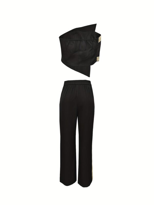 Graceful Strapless Top with Color-Block Decoration and Casual Pants Two-Piece Set, Women's Clothing - Image 3