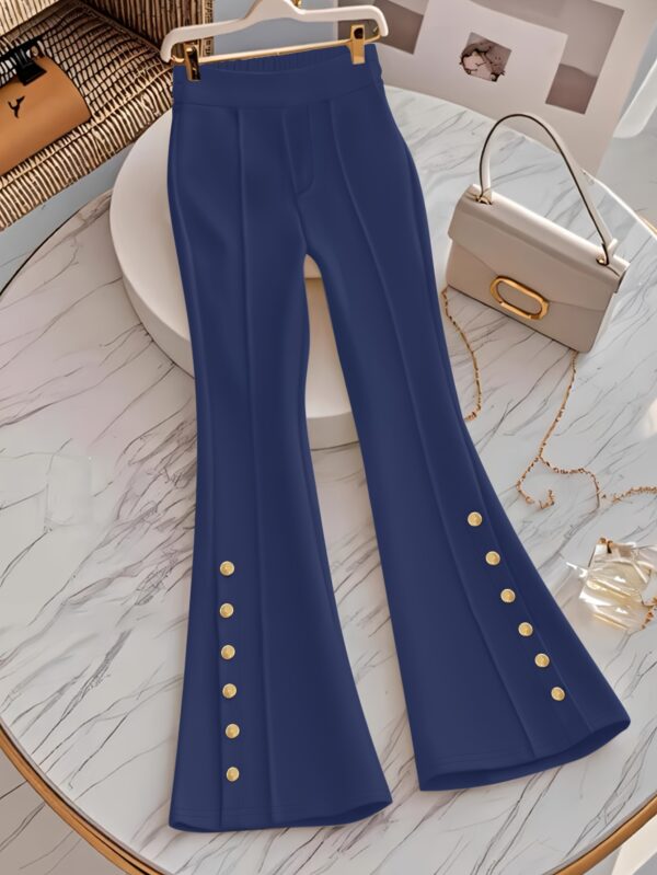 Women'S Casual Pants for Spring And Summer, Stylish And Slim-Fit, Featuring Buttoned Flared Long Trousers in Black.