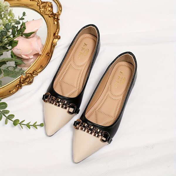 Women's Buckle Decor Flat Shoes, Two Tone Pointed Toe Slip On Shoes, Fashion All-Match Commuter Flats - Image 9