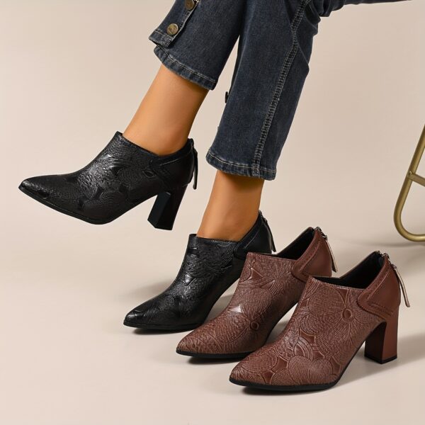 Women'S Black Wingtip Pointed-Toe High Heel Pumps with Side Zipper - Chunky Heel Dress Shoes for All Seasons, Versatile & Comfortable, Allseason Shoes | Wingtip Shoes | Synthetic Cover Shoes - Image 11