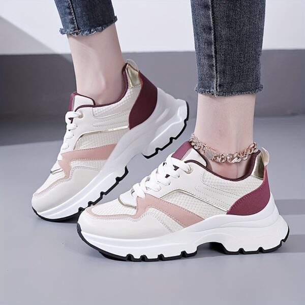 Women'S Spring Outdoor Running Shoes, All-Season Breathable Sneakers, Fashionable Thick Sole Comfort Sports Shoes with Motion-Control Support, Fabric Upper & Inner, TPU Sole, Man-Made Materials