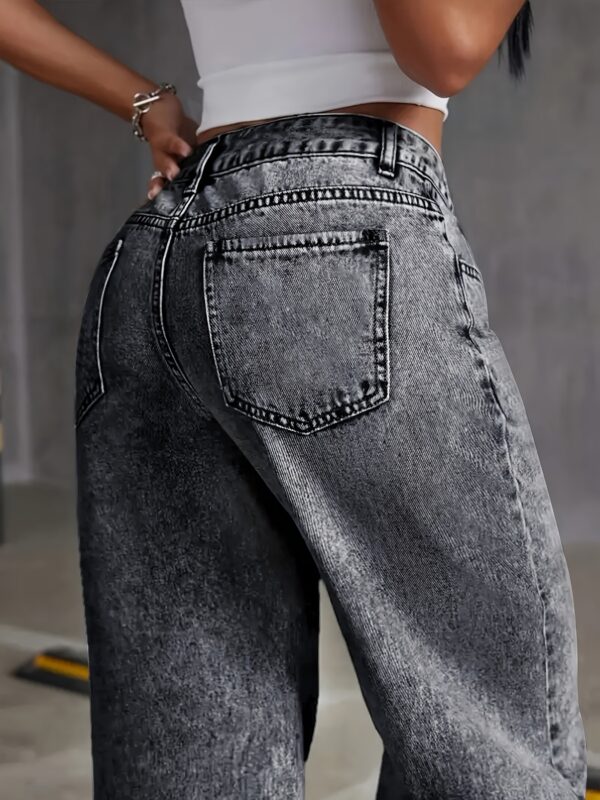 Women'S Fashion High-Waist Straight Leg Jeans, Casual Denim Cotton Blend, Medium Stretch, Solid Color, with Snowflake Wash, for All-Season Woven Pants - Image 9