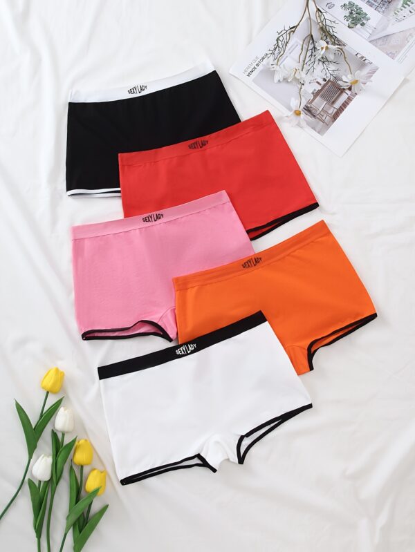 5pcs Women's Boxer Briefs - Quick-Dry, Breathable, Anti-Slip Underwear with Stretchy Waistband in Mixed Colors (Orange, Pink, Black, White) - Comfortable & Stylish for Casual Attire, Autumn Winter Underwear | Minimalist Design | Elastane Blend - Image 4