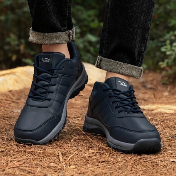 Men's Low-Top All-Season Hiking Sneakers, Black with Gray Accents, Non-Slip Durable Outdoor Sneakers for Men, Lightweight & Breathable for Hiking, Camping, and Casual Wear - Image 4
