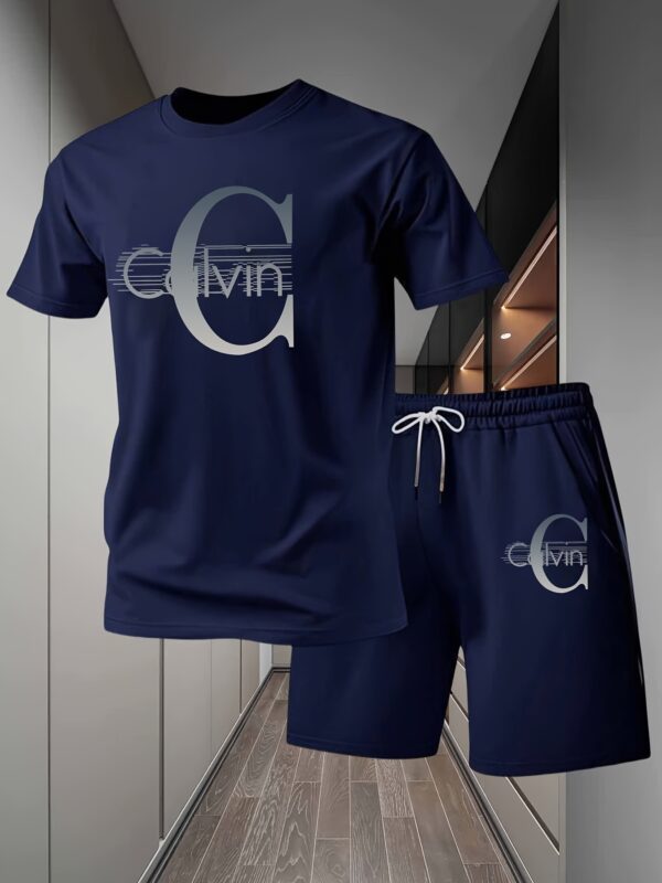 Men'S Comfortable Polyester Pajama Set - Casual Short Sleeve Crew Neck Top, Drawstring Jogger Shorts, Machine Washable - Image 7