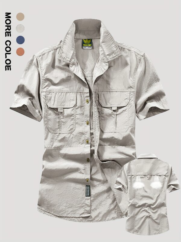Men's Summer Lightweight Quick-Dry Short Sleeve Shirt - Breathable Workwear Style with Large Pockets, Olive Green, Regular Fit for Outdoor Leisure & Casual Wear, Functional Pocket Design | Classic Buttonup Placket | Machine Washable Clothing, Cute Shirts for Summer