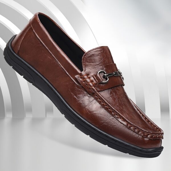 Men'S Elegant Brown Loafers - Casual Slip-On Shoes with Metal Buckle, Perfect for Weddings, Parties, and Business Casual Attire, All-Season Comfort, Rubber Sole, Faux Upper, Formal Footwear | Elegant Loafers | Stylish Loafers - Image 7