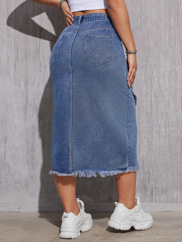 Asymmetrical Long Denim Skirt for Women with Distressed Holes And Frayed Edges, Featuring a Vintage Wash. - Image 2
