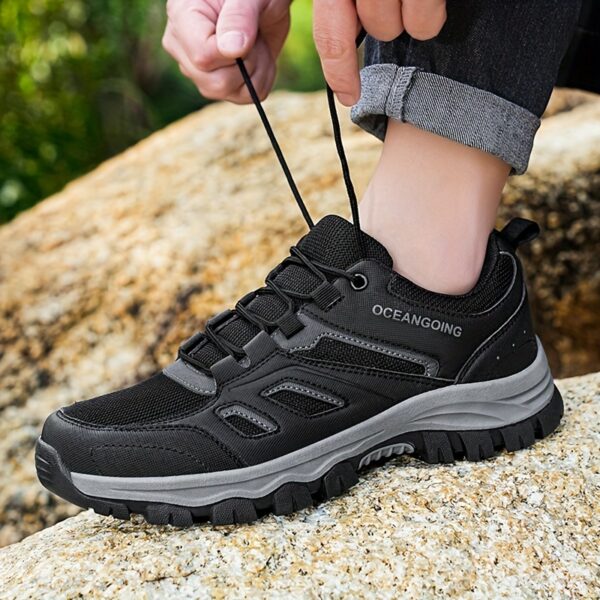 Men's All-Season Breathable Non-Slip Hiking Shoes, Comfortable Low-Top Lace-Up Sneakers with Rugged Tread for Outdoor & Casual Wear, Black, Sizes 7-14 - Image 6