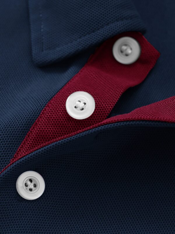 Men'S Navy Blue Geometric Print Polo Shirt - Casual Short Sleeve with Red Trim, Button-Up Collar, Lightweight & Breathable for Summer Outdoor Activities, Summer Casual Wear | Geometric Pattern Shirt | Comfortable Fit - Image 7