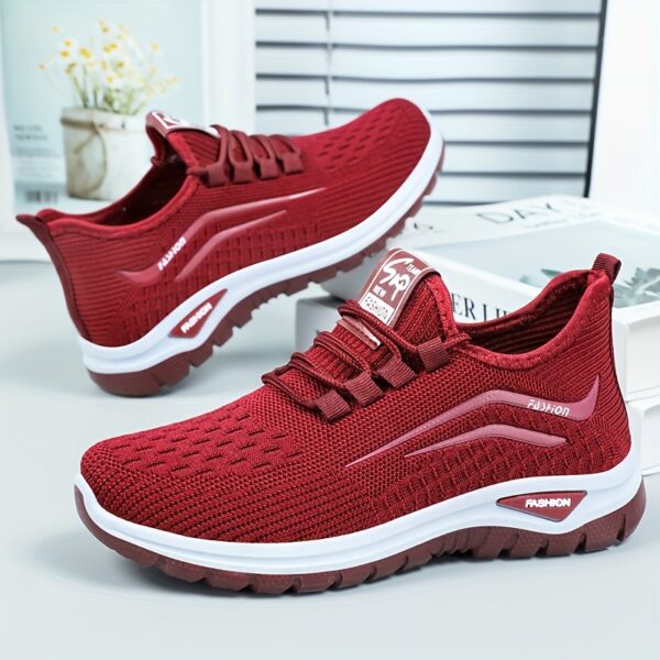 Women's casual sneakers, breathable knit upper, solid color design, versatile and simple style, suitable for running, fitness, hiking, all-season wear - Image 3
