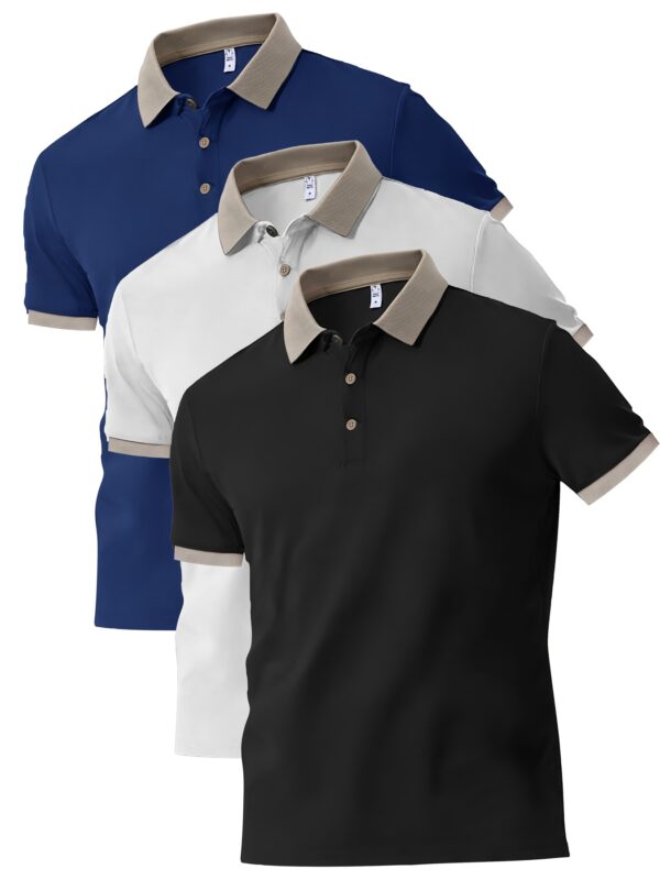 3pcs set of stylish Men's short-sleeved shirts, can be matched with various styles of clothing, button- collar shirt - comfortable and breathable fabric - for golf sports and casual wear - perfect gift for men - Image 10