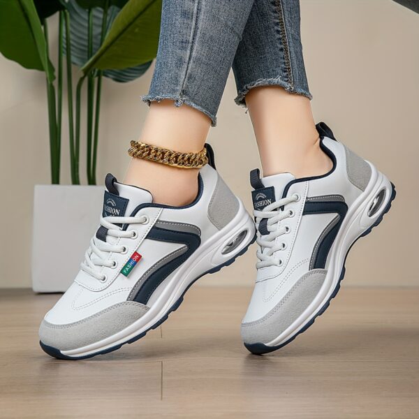 AOPLUS Women's Fashion Sneakers - Lightweight, Comfortable, and Breathable Low-Top Sneakers with Air Cushion Support, White & Blue Design, PU Cover Upper, Fabric Lining, All-Season Wear - Image 5