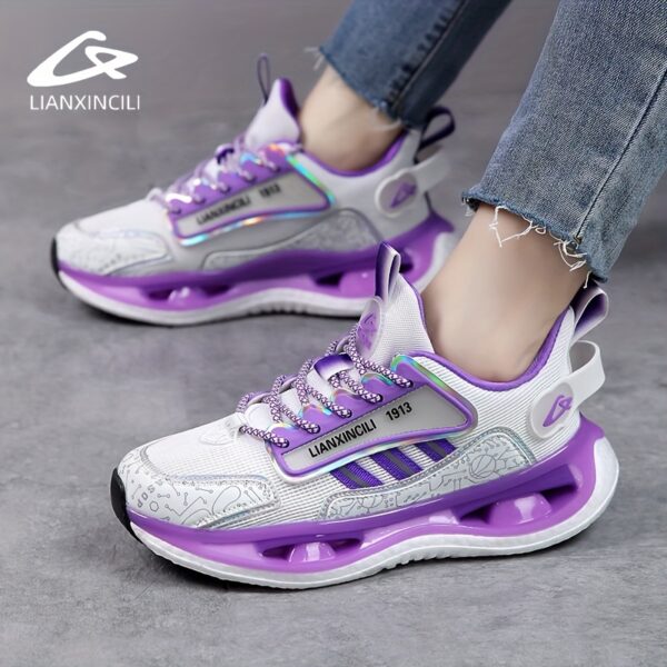 Women'S Stylish Purple and White Running Shoes - Lightweight, Breathable Mesh Upper, Soft Sole with Shock Absorption, Casual Athletic Sneakers for All Seasons, Casual Athletic Shoes | Modern Casual Shoes | Durable Athletic Footwear - Image 3