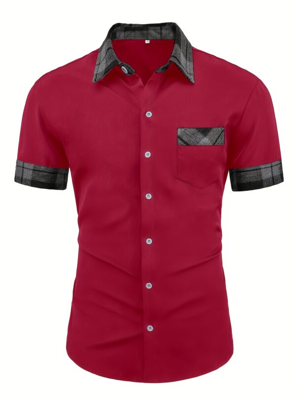 Men'S Classic Plaid Shirt with Unique Design, Comfortable and Breathable Short Sleeve, Single-Breasted Button-Up, Regular Fit, Non-Stretch Fabric, Perfect for Summer Festive Occasions, Festive Attire|Classic Plaid Shirt|Breathable Fabric - Image 2