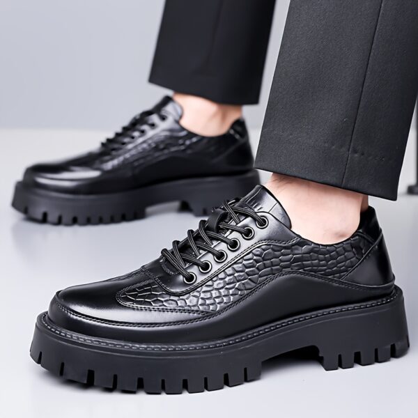 2025 Trendy Men'S Lace-Up Business Casual Shoes, Textured Embossed Derby Style with Premium Material + Non-Slip Durable Rubber Sole, Available in 2 Colors, Comfortable Thick-Soled Dress Shoes Suitable for Daily Wear, Business Gatherings, and Multiple Scenarios, 11 Sizes to Choose From - Image 7