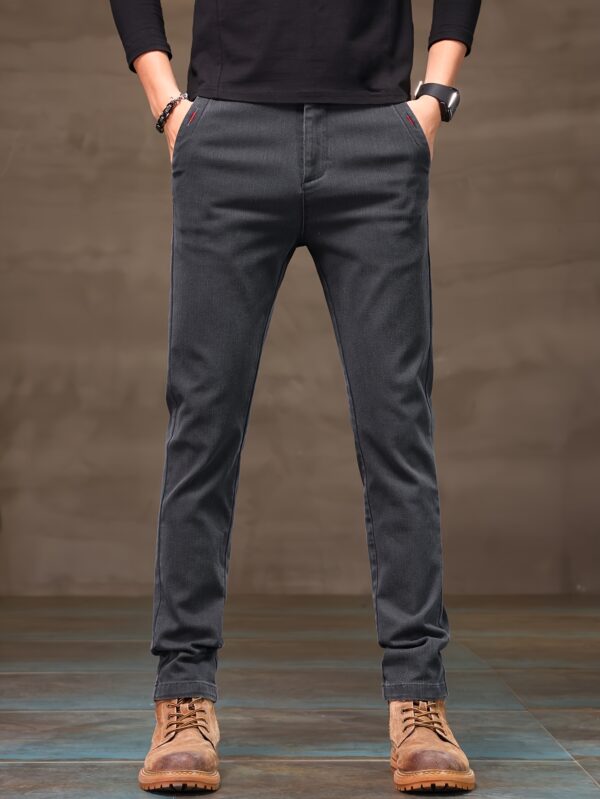 Men'S Olive Green Slim Fit Casual Pants - Stretchy Woven Fabric, Mid Waist, Skinny Jeans for Casual Attire, Casual Attire Pants|Slim Fit Jeans|Stretchy Material - Image 9