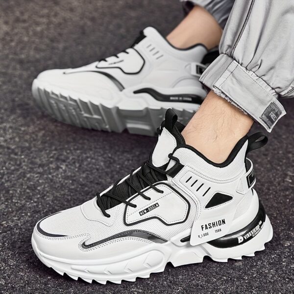 Men's Solid Trendy Chunky Shoes With Shock Absorption, Comfy Non Slip Lace Up Sneakers For Men's Outdoor Activities - Image 8
