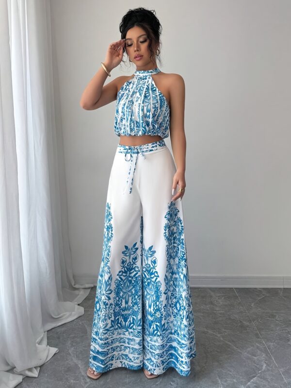 Women'S Fashion 2pcs Set Elegant Sleeveless Camisole Top and Wide-Leg Pants, Suitable for Summer - Image 3