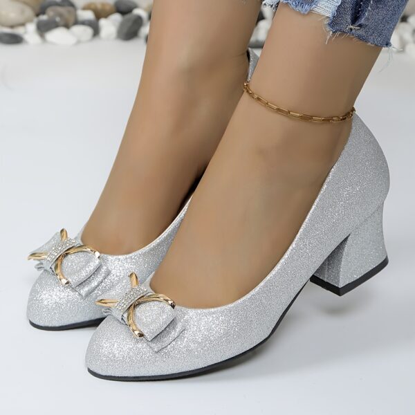 Fashionable High Heels For Women With A Shallow Mouth, Large Size, And A New Style Of Thick Heels And Round-toe Bowknots For Women - Image 7
