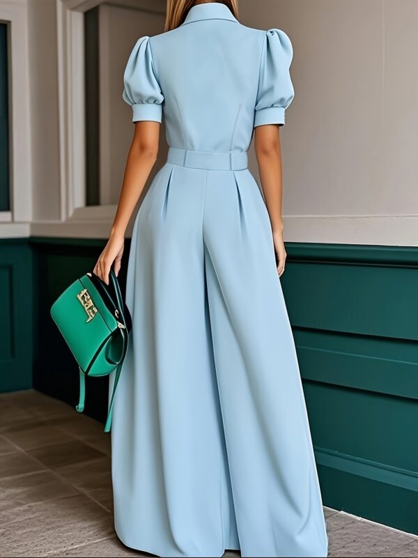 Women's Mint Green Collar Loose-Fit Jumpsuit - Summer Solid Color Machine-Washable Jumpsuit for Casual & Professional Outfits, Professional Attire | Wideleg Outfit | Nonstretch Fabric, Ladies Jumpsuits - Image 8