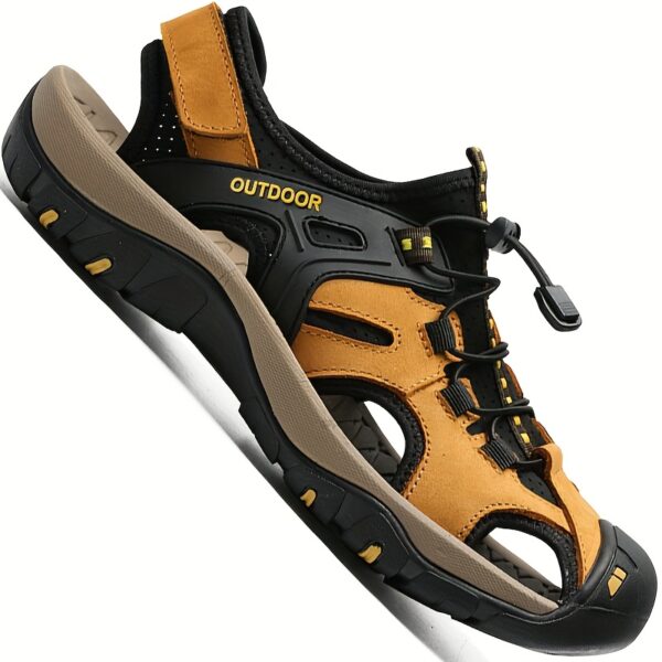 Men'S Premium Leather Sandals - Closed Toe Fisherman Style, Black/Brown/Gray, Summer Flip Flops & Hiking Shoes with Elastic Strap, Rubber Sole, and Comfortable Fabric Lining for Casual Outdoor Wear - Image 2