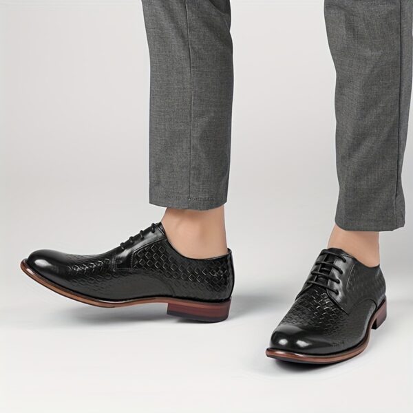LUOQIRUI Men'S Genuine Leather Derby Shoes - Hand-Carved Wingtip Design, Black Lace-Up Dress Shoes for Business & Casual Wear, All-Season Comfort with Rubber Sole - Image 9