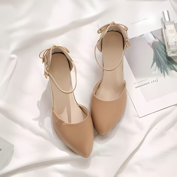 Elegant Women'S Pointed Toe Dress High Heels with Bowknot - Chunky Heel Sandals, Faux Cover, Golden Buckle Strap, Perfect for Summer, Travel, and Wedding Occasions, Wedding Sandals | Elegant High Heels | Synthetic Sandals, Dress Heel - Image 4