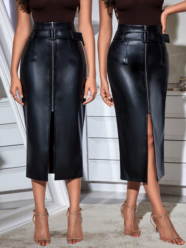Women's Slit Spring/Summer Casual Commute Office Fashion Skirt with Zipper and Belt - Image 6