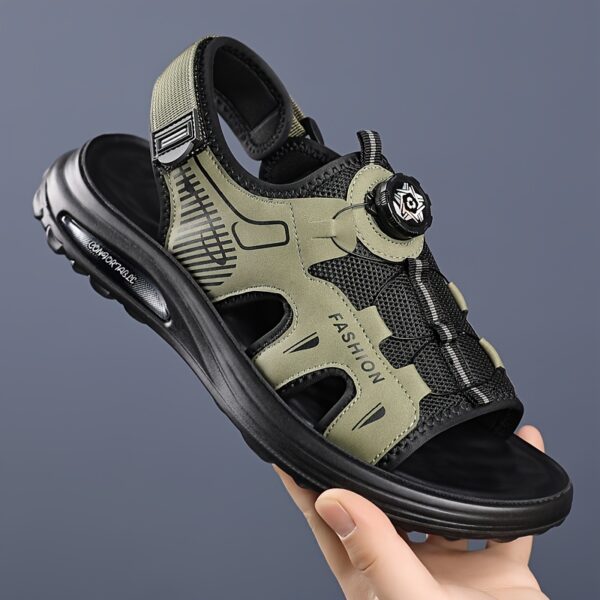 Men'S Summer Sports Sandals - Casual Beach Shoes with Soft Rubber Sole, Breathable Mesh Upper, Adjustable Buckle Strap, Black & Tan Design for Outdoor Activities, Water Sandal - Image 3