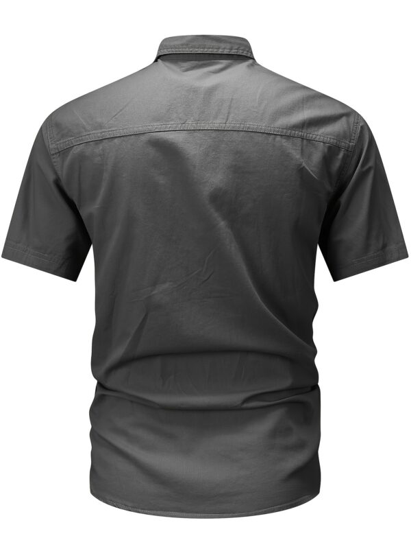 Men'S Summer Casual Short-Sleeve Shirt, 100% Cotton, Solid Color, Lapel Collar, Regular Fit, Woven Fabric, 170gsm, with Pockets, for Outdoor Hiking & Daily Wear - Image 9