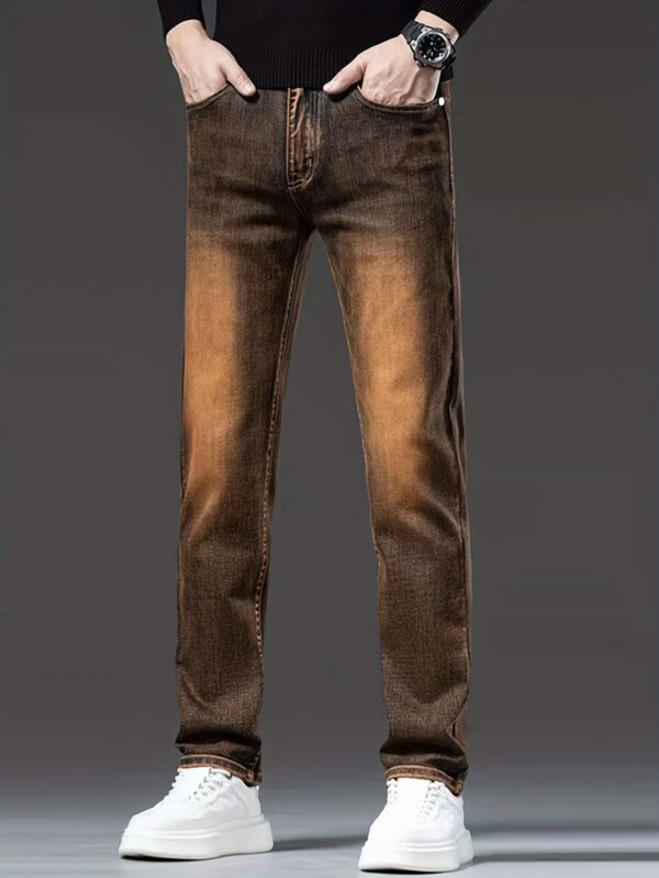 Men's Denim Pants Elastic Simple Denim Long Pants Slimming and Shaping Men's Dark Brown Clothing Multi-Process Men's Pants, Suitable for All Seasons - Image 6