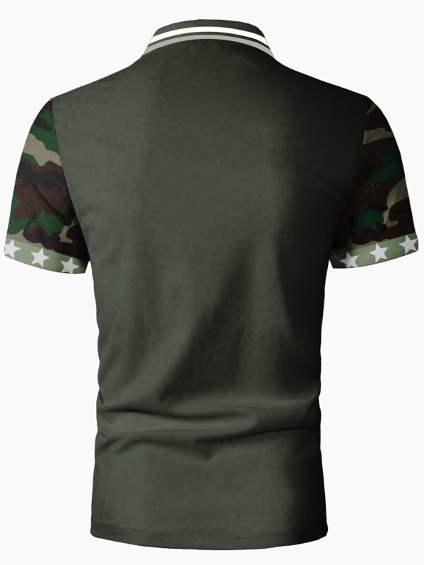 Men'S Patriotic Camouflage & American Flag Shirt - Breathable Summer Short Sleeve, Regular Fit Casual Outdoor Tee with Zipper Collar, Military-Inspired Design, Breathable Fabric - Image 2