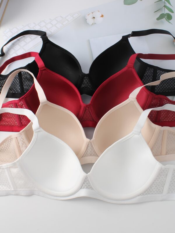 4pcs Women'S Minimalist Mesh Bralette Set - High Support, Push-Up Style, Non-Removable Padding, Underwire for Mature Women, Beige, Red, Black, White, Adult Fashion Bra | Minimalist Design | Comfortable Fit - Image 2