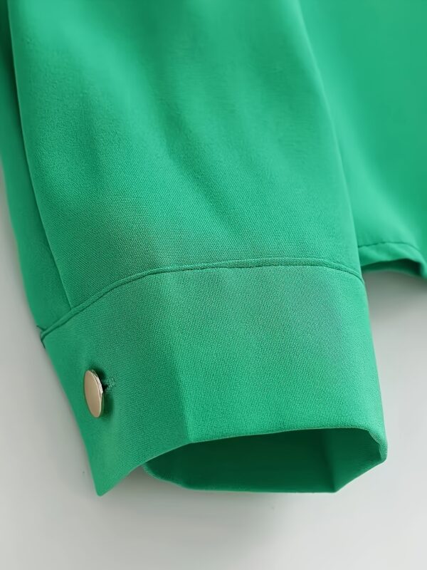 Women's Elegant Solid Color Lapel Long Sleeve Shirt - Classic Button-Up Blouse with Structured Shoulders, Machine Washable Non-See-Through Fabric for Spring Summer Fall, Versatile Office & Casual Wear, Ladies Blouses - Image 5