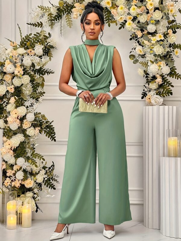 Women's Elegant High-Waisted Sleeveless Wide-Leg Jumpsuit - Beige Stand Collar Non-Stretch Machine Washable All-Season Versatile Outfit for Casual & Formal Events (NS702), Event Clothing | Sophisticated Style | Sophisticated Cut, Ladies Rompers And Jumpsuits - Image 17