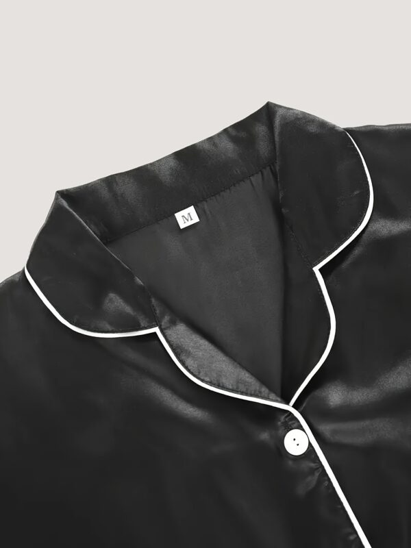 Simple Solid Satin Lounge Set, Long Sleeve Buttons Lapel Top & Elastic Pants, Women's Loungewear - Image 30