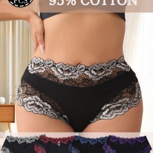 4-pack Women's mid-rise briefs, elegant lace flower design, breathable and lightweight, Cotton comfortable stretch briefs, sizes S-XL