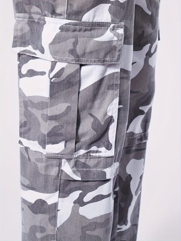 Men'S Casual Denim Cargo Pants, 100% Cotton, All-Season Regular Fit, Non-Stretch Washed Fabric, 360g/m², Solid Color Camouflage Design, Woven Regular Length Trousers - Image 5