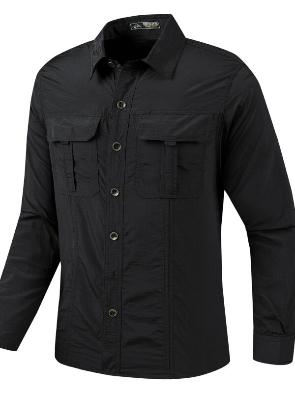 Men's Quick-Dry Shirt - Beige Button-Up Formal & casual shirt with Button Front Placket, Long Sleeve Non-Sticky Fabric for Office, Outdoor, Gym, Travel - Easy-Care Button-Up Blouse for Everyday & Formal Events, Outdoor Clothing, Classic Collared Design, Nonelastic Textile - Image 7