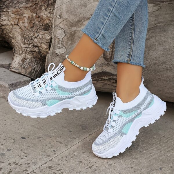 Women's Colorblock Knitted Sneakers, Stylish Breathable Low Top Running Trainers, Comfy Outdoor Sports Shoes plus size - Image 4